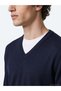 Navy Blue Plain Knitted Wool Blended Sweater - 5