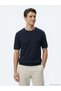 Navy Blue Crew Neck Plain Knit Knitwear - 2