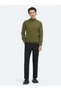 Dark Green Half Turtleneck Plain Knit Wool Blend Sweater - 2