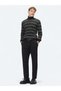 Black Crew Neck Patterned Cotton Blend Sweater Sweater - 3
