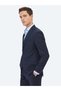Navy Blue Striped Modern Fit Wool Blend Suit - 5