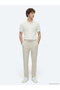 Beige Striped Woven Jogging Fit Casual Linen Blend Trousers