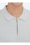 Light Gray Polo Neck Jacquard Wool Blend Knitwear Sweater - 4