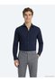 Navy Blue Plain Regular Fit Long Woven Classic Cotton Blend Shirt - 3