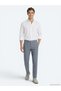 Blue Fabric Relaxed Fit Casual Linen Blend Trousers