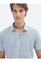Blue Printed Polo Neck Cotton Blend T-Shirt - 4