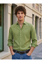 Green Plain Regular Fit Long Woven Casual Cotton Blend Shirt - 6