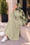 Women's Belted Textured Hijab Dress – Long Sleeve Casual Dress - 3