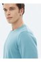 Dark Mint Crew Neck Plain Knit Cotton Blend Sweater - 5