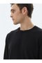 Black Crew Neck Plain Knit Cotton Blended Sweater - 5