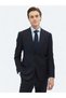 Navy Blue Striped Modern Fit Wool Blend Suit