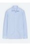 Light Blue Plain Slim Fit Long Woven Classic Cotton Blend Shirt - 6