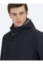 Navy Blue Hooded Casual Woven Coat - 3