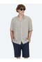 Blue Patterned Oversize Fit Short Woven Casual Shirt