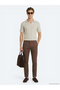 Beige Polo Collar Striped Knitwear - 4
