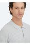 Light Gray Polo Neck Jacquard Wool Blend Knitwear Sweater - 3