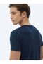 Navy Blue Jacquard Crew Neck Cotton Blended T-Shirt - 7
