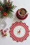 Oval Decorative Red Embroidered Edge Deer Patterned Cocktail Napkin 1 Piece - 2
