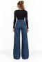 Navy Blue Women's High Waist Wide Leg Jeans - Leg Detailing - 5
