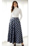 Women's Blue Plaid Patterned Long Hijab Flared Skirt Double Pocket Cotton - 2