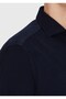 Navy Blue Plain Long Woven Velvet Casual 100% Cotton Shirt - 4