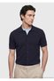 Navy Blue Brass Knit Silk Blend Cardigan - 2