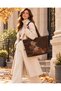 Alya Women's Suede Embroidered Tote Bag Large Size Zippered Shoulder Bag 43X30 cm