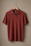 Men's Trendy Striped Claret Red Polo Collar Knitwear T-Shirt - 6