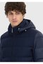 Navy Blue Regular Fit Hooded Woven Coat - 3