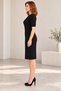 Women's Black Crew Neck Hairnet Patterned Short Sleeve Knitwear Dress Hzl28W-Wm3307 - 4