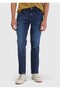 Navy Blue Straight Slim Fit Denim Cotton Blended Trousers - 2