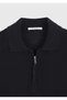Navy Blue Polo Neck Plain Knit Wool Blended Sweater - 8