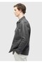 Anthracite Regular Fit Shirt Collar Leather Leather Coat - 3
