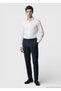 Navy Blue Plain Woven Carrot Fit Casual Wool Blend Trousers