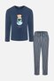 Men's Cotton Long Sleeve Top Astronaut Printed Lower Stripe Pajamas Set - 8