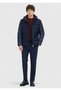 Navy Blue Regular Fit Hooded Woven Coat - 2