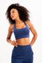 Lightly Supported, Removable Padded, Navy Blue Women's Sports Bra with Back Detail - Surge