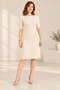 Women's Cream Crew Neck Hairnet Patterned Short Sleeve Knitwear Dress Hzl28W-Wm3307