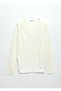 Ecru Crew Neck Jacquard Wool Blend Knit Sweater - 6