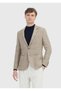 Beige Checkered Shirt Shoulder Slim Fit Wool Blend Jacket