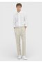 Ecru Plain Weave Relaxed Fit Casual Cotton Blend Trousers