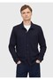 Navy Blue Polo Collar Plain Sweatshirt