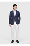 Navy Blue Regular Fit Silk Blend Jacket - 2