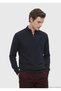 Navy Blue Bato Collar Plain Knitted Wool Blended Sweater - 4