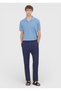 Navy Blue Plain Weave Relaxed Fit Casual Cotton Blend Trousers