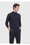 Navy Blue Half Turtleneck Plain Knit Wool Blended Sweater - 5