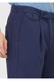 Navy Blue Plain Weave Relaxed Fit Casual Cotton Blend Trousers - 3