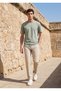 Khaki Plain Cotton Blend T-Shirt - 2