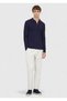 Navy Blue Polo Neck Plain Knit Sweater - 2
