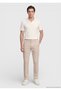 Beige Plain Woven Jogging Fit Casual Cotton Blend Pants